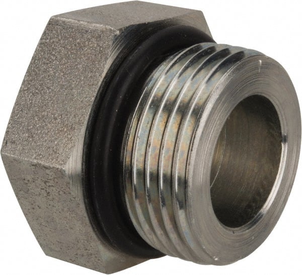 Parker - 1-3/16 - 12 Male Thread, Zinc Plated Steel Industrial Pipe Hex Head Plug - Male Straight Thread O-Ring, 5,500 psi - Exact Tooling