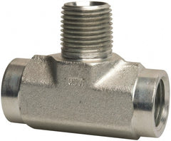 Parker - 1/2 Male Thread x 1/2 Female Thread, Zinc Plated Steel Industrial Pipe Male Branch Tee - MNPTF x FNPTF, 3,000 psi - Exact Tooling