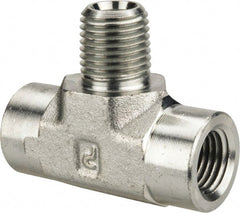 Parker - 1/4 Male Thread x 1/4 Female Thread, Zinc Plated Steel Industrial Pipe Male Branch Tee - MNPTF x FNPTF, 5,000 psi - Exact Tooling