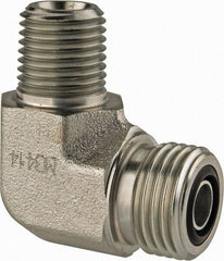 Parker - 3/8" OD, Steel Zinc Plated Male Elbow - 6,000 Max Working psi, O-Ring Face Seal/NPTF Ends - Exact Tooling