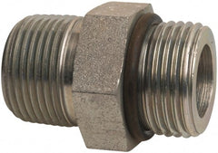 Parker - 1-1/16 - 12 x 3/4 Male Thread, Zinc Plated Steel Industrial Pipe Adapter - Male Straight Thread O-Ring x Male NPTF, 5,000 psi - Exact Tooling