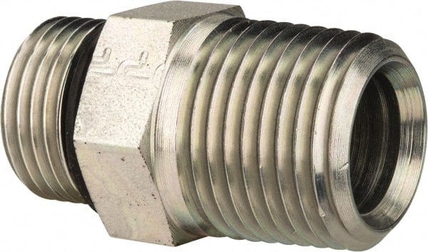 Parker - 3/4-16 x 1/2 Male Thread, Zinc Plated Steel Industrial Pipe Adapter - Male Straight Thread O-Ring x Male NPTF, 6,000 psi - Exact Tooling