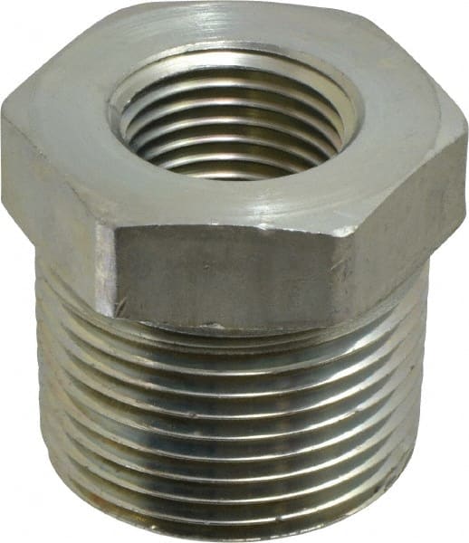 Parker - 1 Male Thread x 1/2 Female Thread, Zinc Plated Steel Industrial Pipe Hex Bushing - MNPTF x FNPTF, 4,500 psi - Exact Tooling