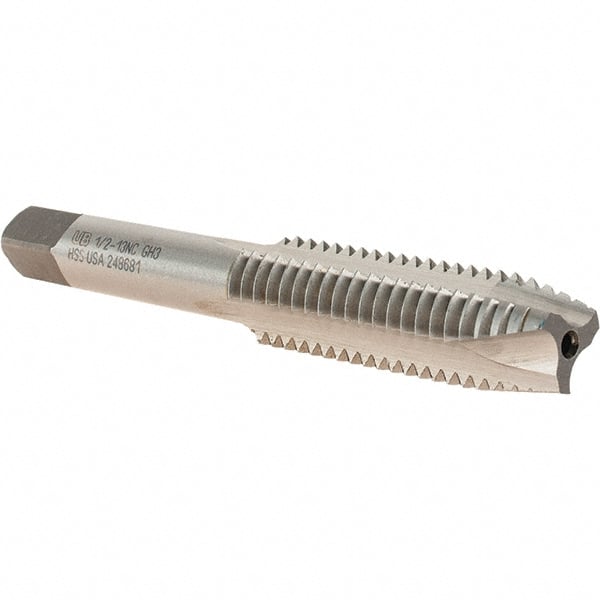 Union Butterfield - 1/2-13 UNC, 3 Flute, Bright Finish, High Speed Steel Spiral Point Tap - Plug Chamfer, Right Hand Thread, 3-3/8" OAL, 1-21/32" Thread Length, 0.367" Shank Diam, 3B Class of Fit, Series 1585 - Exact Tooling