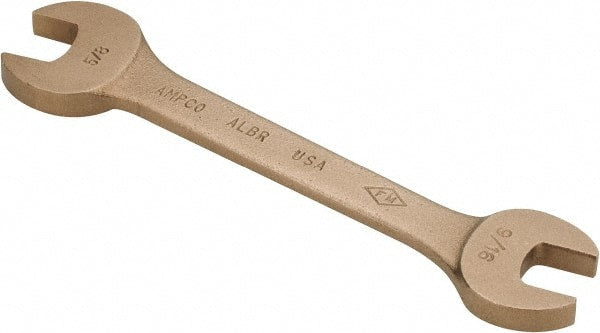 Ampco - 9/16" x 5/8" Nonsparking Open End Wrench - 6-1/2" OAL, Double End, Plain Finish, 15° Head Angle - Exact Tooling