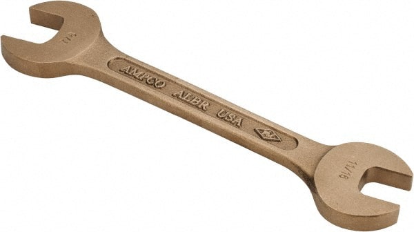 Ampco - 11/16" x 7/8" Nonsparking Open End Wrench - 8" OAL, Double End, Plain Finish, 15° Head Angle - Exact Tooling
