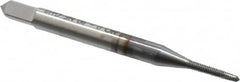 OSG - #0-80 UNF, 2 Flute, TiCN Finish, High Speed Steel Spiral Point Tap - Plug Chamfer, Right Hand Thread, 1-5/8" OAL, 5/16" Thread Length, 0.141" Shank Diam, 2B Class of Fit - Exact Tooling