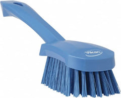 Vikan - 1.3" Bristle Length, Polyester Scrub Brush - 4-1/4" Long x 2-3/4" Wide Head, 10" OAL, Blue, Polypropylene Block - Exact Tooling