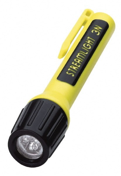 Streamlight - White LED Bulb, 30 Lumens, Mini Flashlight - Black, Yellow Plastic Body, 3 N Alkaline Batteries Included - Exact Tooling