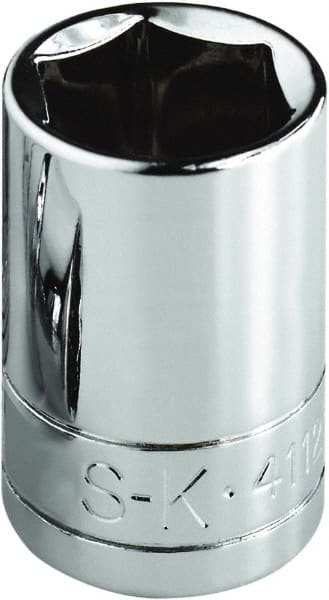 SK - 3/8", 1/4" Drive, Standard Hand Socket - 6 Points, Steel, Chrome Finish - Exact Tooling