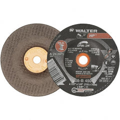 WALTER Surface Technologies - 24 Grit, 7" Wheel Diam, 1/4" Wheel Thickness, Type 27 Depressed Center Wheel - Aluminum Oxide, 8,600 Max RPM - Exact Tooling