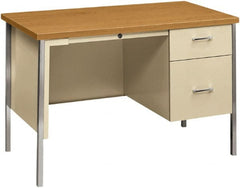Hon - Woodgrain Laminate/Metal Right Pedestal Desk with Center Drawer - 45" Wide x 24" Deep x 29" High, Harvest/Putty - Exact Tooling