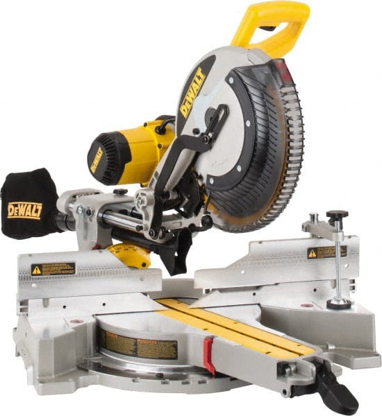 DeWALT - 15 Amp, 120 Volt, 3,800 RPM, 49° Left & Right Double Bevel Sliding Miter Saw - 5/8 or 1" Arbor, 12" Blade Diam - Exact Tooling