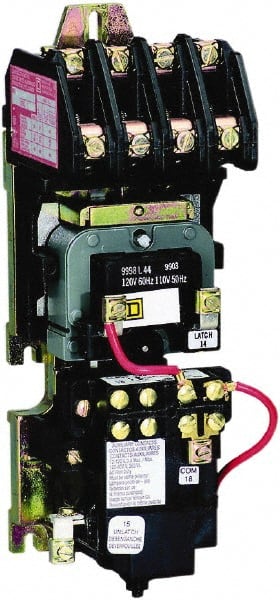 Square D - No Enclosure, 4 Pole, Mechanically Held Lighting Contactor - 20 A (Tungsten), 30 A (Fluorescent), 24 VAC at 60 Hz, 4NO Contact Configuration - Exact Tooling