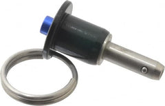 Gibraltar - 1/4" Diam, 1/2" Usable Length, Button Handle, Quick Release Pin - Grade 304 Stainless Steel, Bright Finish - Exact Tooling