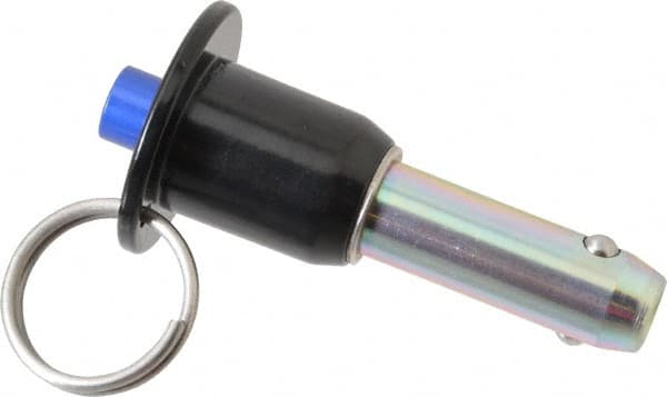 Gibraltar - 1/2" Diam, 1" Usable Length, Button Handle, Quick Release Pin - Grade 4130 Steel, Zinc-Plated Finish - Exact Tooling