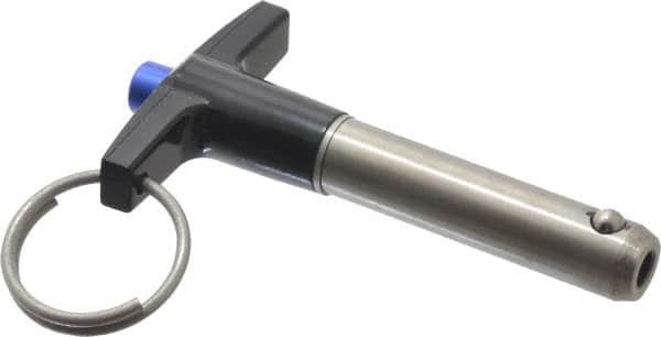 Gibraltar - 7/16" Diam, 1-1/2" Usable Length, T Handle, Quick Release Pin - Grade 17-4 Stainless Steel, Bright Finish - Exact Tooling