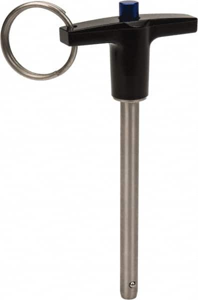 Gibraltar - 1/4" Diam, 2-1/2" Usable Length, T Handle, Quick Release Pin - Grade 17-4 Stainless Steel, Bright Finish - Exact Tooling