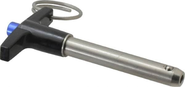 Gibraltar - 3/8" Diam, 2" Usable Length, T Handle, Quick Release Pin - Grade 304 Stainless Steel, Bright Finish - Exact Tooling