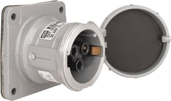 Hubbell Killark - 1 Phase, 250 VDC, 600 VAC, 30 Amp, 3/4 Inch Hub, 2 Pin Configuration, Self Grounding Pin and Sleeve Receptacle - 3 Poles, Yellow - Exact Tooling