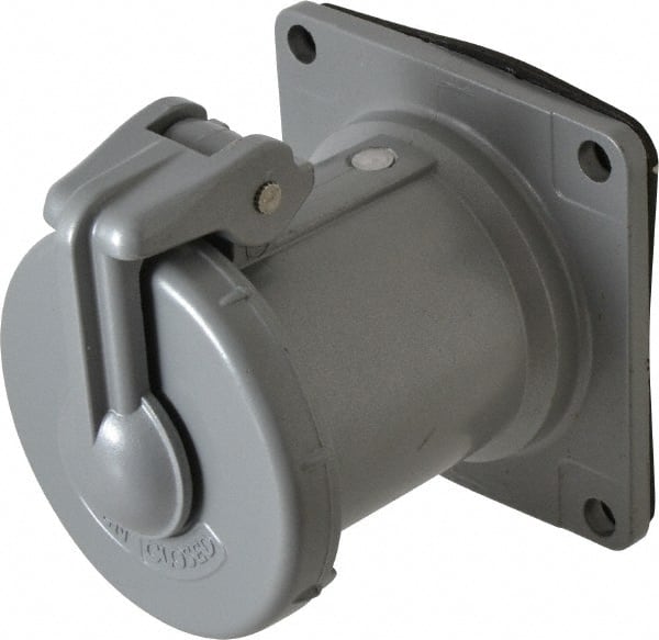 Hubbell Killark - 1 Phase, 250 VDC, 600 VAC, 60 Amp, 1-1/4 Inch Hub, 3 Pin Configuration, Self Grounding Pin and Sleeve Receptacle - 4 Poles, Yellow - Exact Tooling