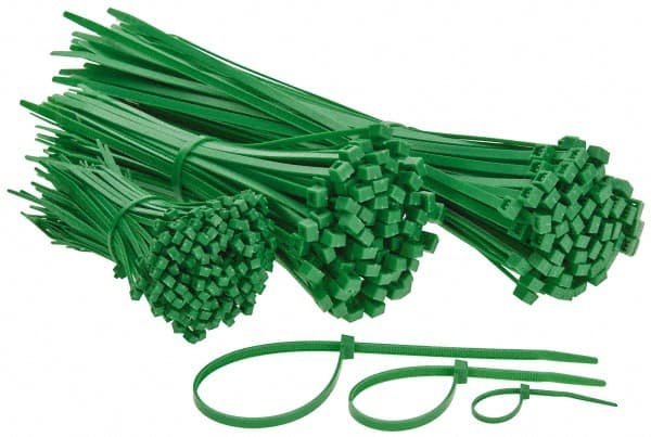 Made in USA - 4 to 11" Range, Green Cable Ties - 18, 50 Lb Strength, Nylon - Exact Tooling