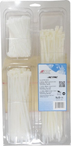 Made in USA - 4 to 11 Inch Range, White Cable Ties - 7/8, 1-7/8 and 3-1/16 Inch Bundle Diameter, 18 and 50 Lb. Strength, Nylon - Exact Tooling