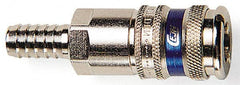 CEJN - Hose Barb Industrial Pneumatic Hose High Flow Coupler - Brass Chrome Plated, 1/2" Body Diam, 3/4" Hose ID - Exact Tooling