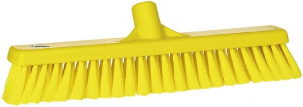Vikan - 16" Fine Particle Synthetic Push Broom - 2" Bristle Length, Plastic Block, European Threaded Handle Connection - Exact Tooling