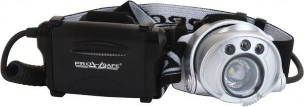 PRO-SAFE - 1 White, 1 Red, 1 Blue, 1 Green LED Bulb, 140 Lumens, Hands-free Flashlight - Silver Plastic Body, 3 AA Alkaline Batteries Not Included - Exact Tooling