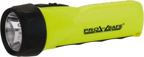 PRO-SAFE - White LED Bulb, 77 Lumens, Industrial/Tactical Flashlight - Yellow Plastic Body, 4 AA Alkaline Batteries Not Included - Exact Tooling