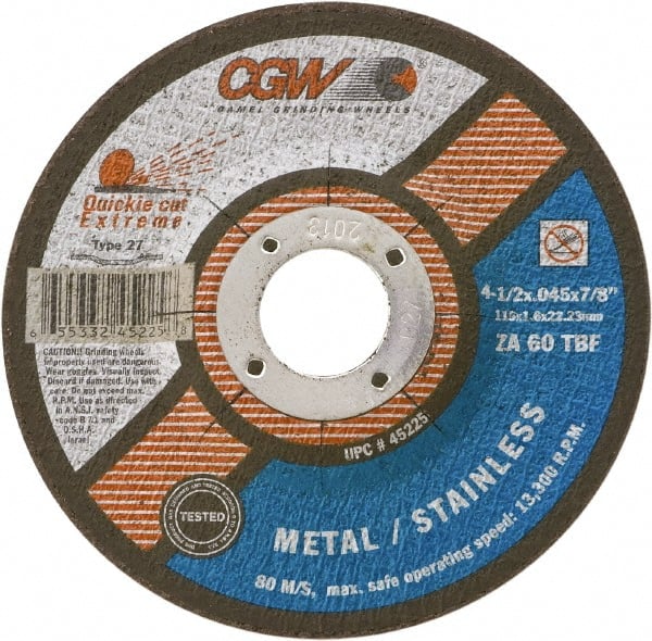Camel Grinding Wheels - 60 Grit, 6" Wheel Diam, 7/8" Arbor Hole, Type 27 Depressed Center Wheel - Medium Grade, Zirconia Alumina, Resinoid Bond, T Hardness, 10,200 Max RPM - Exact Tooling