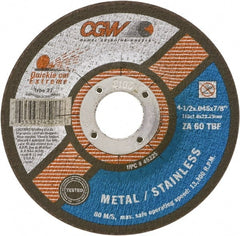 Camel Grinding Wheels - 60 Grit, 6" Wheel Diam, 7/8" Arbor Hole, Type 27 Depressed Center Wheel - Medium Grade, Zirconia Alumina, Resinoid Bond, T Hardness, 10,200 Max RPM - Exact Tooling