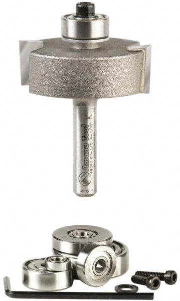Amana Tool - 1-3/8" Cut Diam, 1/2" Length of Cut, 2 Flute Profiling Edge Profile Router Bit - Carbide-Tipped, 1/4" Shank Diam, 2" OAL, Uncoated - Exact Tooling