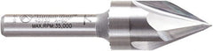 Amana Tool - 9/16" Cut Diam, 1/2" Length of Cut, 3 Flute V-Groove Edge Profile Router Bit - Solid Carbide, 1/4" Shank Diam, 2-1/4" OAL, Uncoated - Exact Tooling