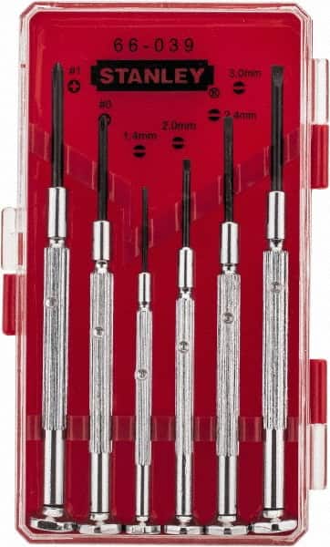 Stanley - 6 Piece Phillips & Slotted Screwdriver Set - Steel Handle, Bit Sizes: Philips #0 to #1 - Exact Tooling