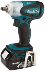 Makita - 3/8" Drive 18 Volt Pistol Grip Cordless Impact Wrench & Ratchet - 2,100 RPM, 155 Ft/Lb Torque, 2 Lithium-Ion Batteries Included - Exact Tooling
