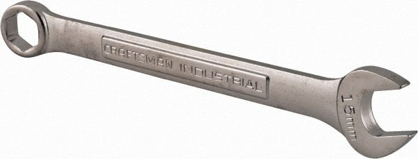 Craftsman Industrial - 15mm 6 Point Combination Wrench - 8" OAL, Steel, Satin Finish - Exact Tooling