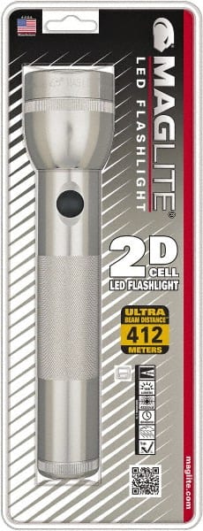 Mag-Lite - White LED Bulb, 168 Lumens, Industrial/Tactical Flashlight - Silver Aluminum Body, 2 D Batteries Not Included - Exact Tooling