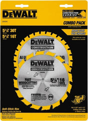 DeWALT - 5-3/8" Diam, 0.3937" Arbor Hole Diam, 16 & 30 Tooth Wet & Dry Cut Saw Blade - Tungsten Carbide-Tipped, Fast Cutting Action, Diamond Arbor - Exact Tooling