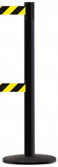 Tensator - 38-1/4" High, 2-1/2" Pole Diam, Tensabarrier Post - 13-1/2" Base Diam, Round ABS Plastic Base, Black 7-1/2" Tape, Dual Line Tape - Exact Tooling