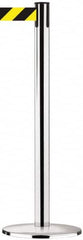 Tensator - 38-1/2" High, 2-1/2" Pole Diam, Tensabarrier Post - 13-1/2" Base Diam, Round Cast Iron with Pressed Steel Cover Base, Polished Chrome (Color) 7-1/2' Tape - Exact Tooling