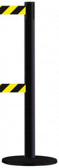 Tensator - 38-1/2" High, 2-1/2" Pole Diam, Tensabarrier Post - 13-1/2" Base Diam, Round Metal Base, Black 7-1/2' Tape, Dual Line Tape - Exact Tooling