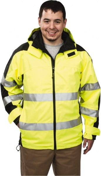 OccuNomix - Size M, Yellow, Rain Jacket - 37-39" Chest, 3 Pockets, Detachable Hood - Exact Tooling