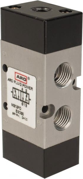 ARO/Ingersoll-Rand - 3/8" Inlet x 3/8" Outlet, Pilot Actuator, Pilot Return, 2 Position, Body Ported Solenoid Air Valve - 1.65 CV, 4 Way, 140 psi, 122° Max Temp, 15° Min Temp - Exact Tooling