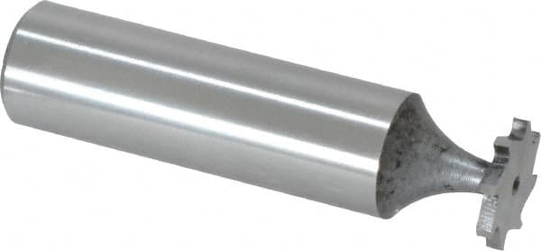 Made in USA - 1/2" Diam x 1/16" Face Width, High Speed Steel, 8 Teeth, Shank Connection Woodruff Keyseat Cutter - Uncoated, 2-1/16" OAL x 1/2" Shank, Staggered Teeth, ANSI 204, Old Standard 1 - Exact Tooling