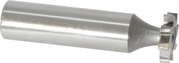 Made in USA - 5/8" Diam x 1/8" Face Width, High Speed Steel, 8 Teeth, Shank Connection Woodruff Keyseat Cutter - Uncoated, 2-1/8" OAL x 1/2" Shank, Staggered Teeth, ANSI 405, Old Standard 5 - Exact Tooling