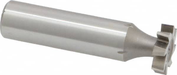 Made in USA - 5/8" Diam x 5/32" Face Width, High Speed Steel, 8 Teeth, Shank Connection Woodruff Keyseat Cutter - Uncoated, 2-5/32" OAL x 1/2" Shank, Staggered Teeth, ANSI 505, Old Standard 6 - Exact Tooling