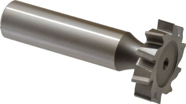 Made in USA - 1" Diam x 7/32" Face Width, High Speed Steel, 10 Teeth, Shank Connection Woodruff Keyseat Cutter - Uncoated, 2-7/32" OAL x 1/2" Shank, Staggered Teeth, ANSI 708, Old Standard 14 - Exact Tooling