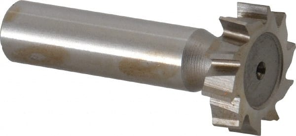 Made in USA - 1" Diam x 1/4" Face Width, High Speed Steel, 10 Teeth, Shank Connection Woodruff Keyseat Cutter - Uncoated, 2-1/4" OAL x 1/2" Shank, Staggered Teeth, ANSI 808, Old Standard 15 - Exact Tooling